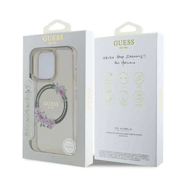 Guess GUHMP16LHFWFCK Hardcase Magsafe Iml Flowers Wreath Black iPhone 16 Pro Max