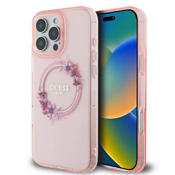 Guess Hardcase Magsafe IML Flowers Wreath Pink iPhone 16 Pro