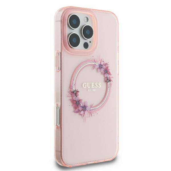 Guess Hardcase Magsafe IML Flowers Wreath Pink iPhone 16 Pro