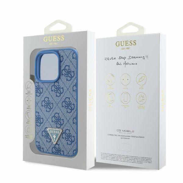 Guess Hardcase PU Leather 4G
 Triangle Strass Blue iPhone 16 Pro