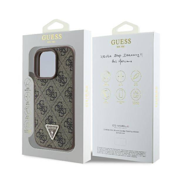 Guess Hardcase PU Leather 4G
 Triangle Strass Brown iPhone 16 Pro
 Max