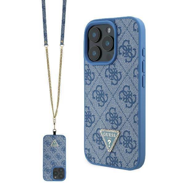 Guess Hardcase PU Leather Metal
 Logo Strass Crossbody Blue
 iPhone 16 Pro