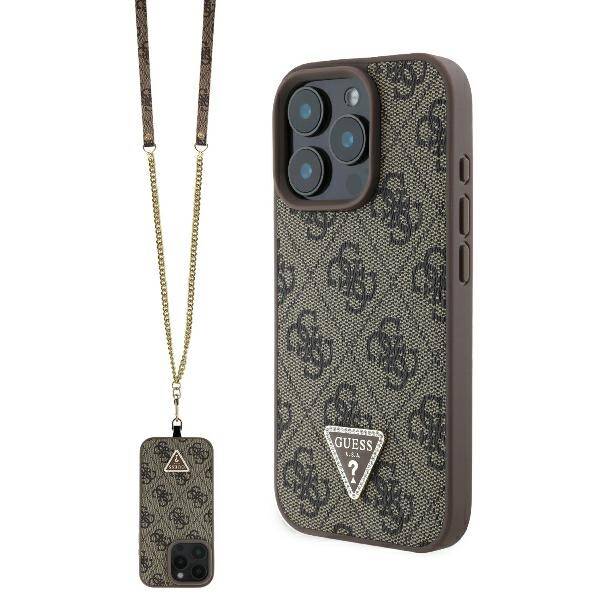 Guess Hardcase PU Leather Metal
 Logo Strass Crossbody Brown
 iPhone 16 Pro Max