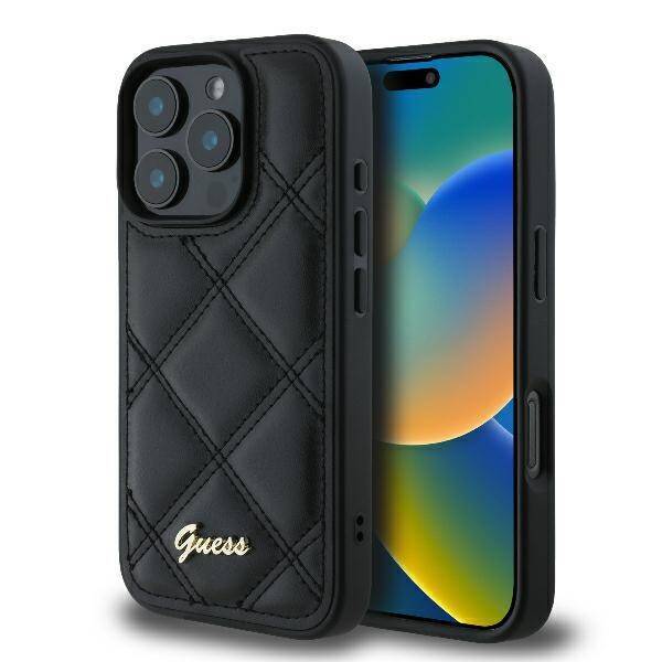 Guess Hardcase PU Quilted Metal
 Logo Black iPhone 16 Pro