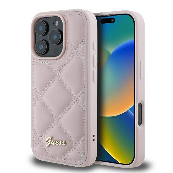 Guess Hardcase PU Quilted Metal
 Logo Pink iPhone 16 Pro Max