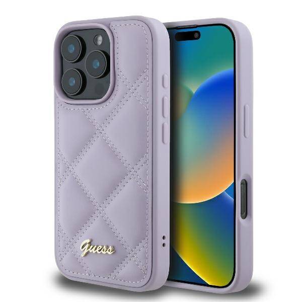 Guess Hardcase PU Quilted Metal
 Logo Light Purple iPhone 16 Pro Max