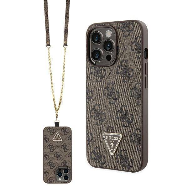 Guess GUHCP13LP4TDSCPW iPhone 13 Pro / 13 brown hardcase Strass Crossbody 4G Metal Logo
