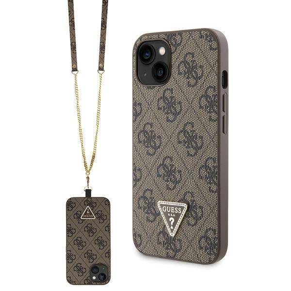 GUESS HC PU LEATHER METAL LOGO STRASS CROSSBODY BROWN iPhone 14