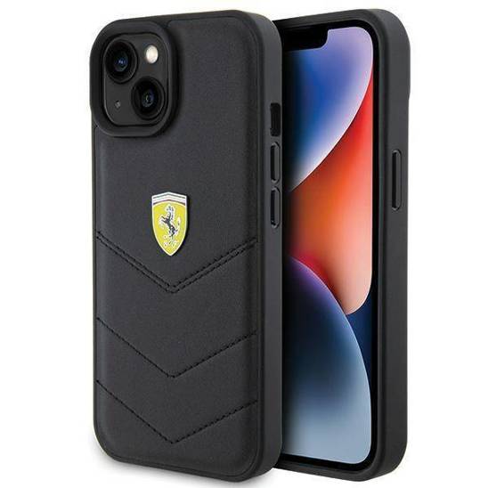 FERRARI Hardcase LEATHER STITCHED LINES BLACK iPhone 15 / 14 / 13