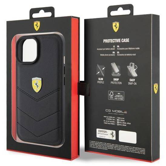 FERRARI Hardcase LEATHER STITCHED LINES BLACK iPhone 15 / 14 / 13