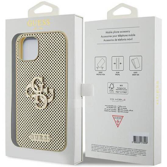 GUESS HC PERFORATED PU 4G GLITTER 4G with Glitter metal Logo GOLD iPhone 15 / 14 / 13