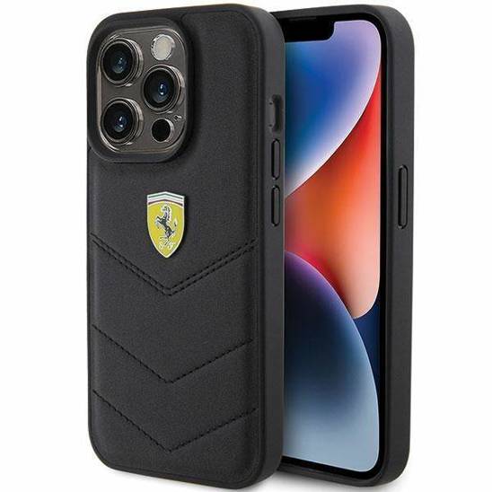 FERRARI HC LEATHER STITCHED LINES BLACK iPhone 15 PRO