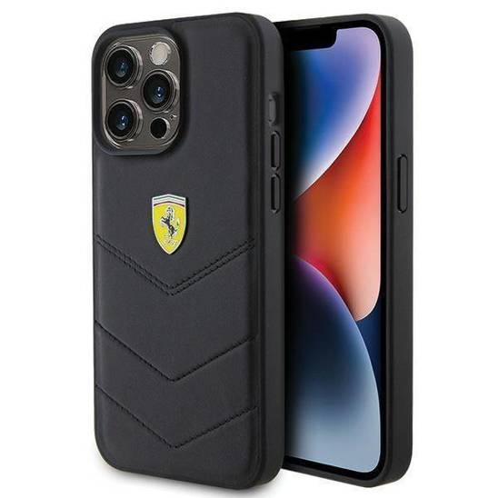 FERRARI HC LEATHER STITCHED LINES BLACK iPhone 15 PRO MAX