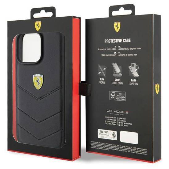 FERRARI HC LEATHER STITCHED LINES BLACK iPhone 15 PRO MAX