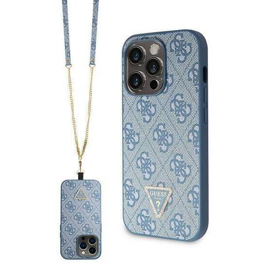 GUESS GUHCP15XP4TDSCPB HC PU Leder Metal Logo Strass Crossbody Blue iPhone 15 Pro Max