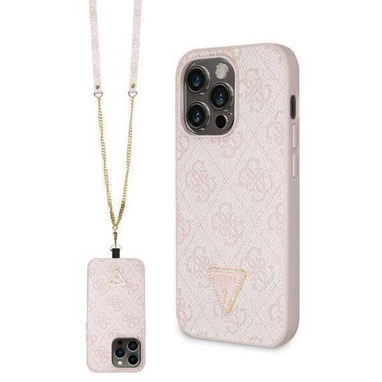 GUESS GUHCP15LP4TDSCPP HC PU LEATHER METAL LOGO STRASS CROSSBODY PINK iPhone 15 Pro