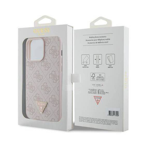 GUESS HC PU LEATHER 4G TRIANGLE STRASS PINK iPhone 15 Pro