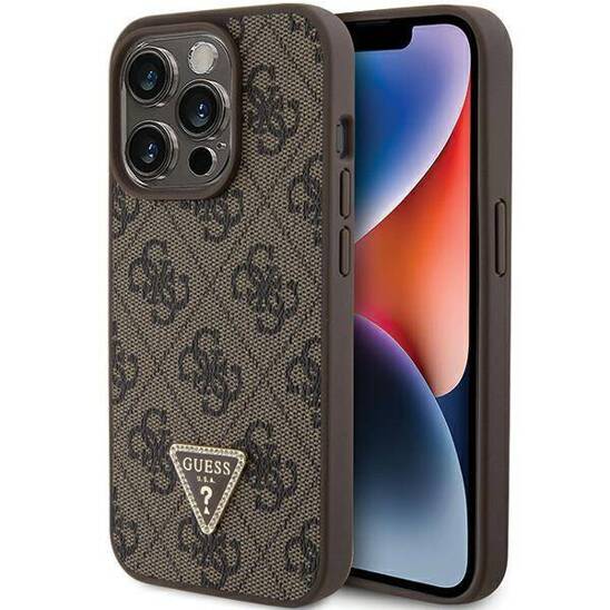 GUESS HC PU LEATHER 4G TRIANGLE STRASS BROWN iPhone 15 Pro Max