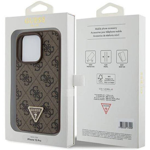 Guess GUHCP13XP4TDPW iPhone 13 Pro Max Brown hardcase Leather 4G Logo Strass