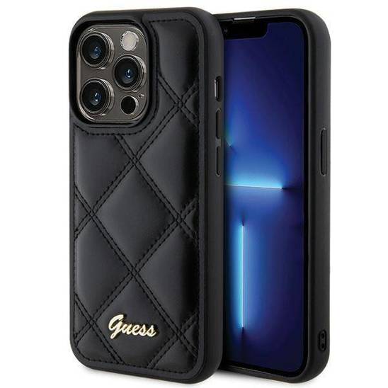 Guess GUHCP16SPSQSQSK iPhone 16 black hardcase Quiled Metal Logo