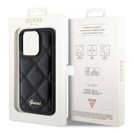 GUESS GUHCP15XPSQSQSK HC PU QUILTED METAL LOGO BLACK iPhone 15 Pro Max