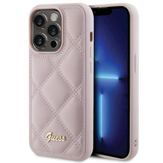 GUESS HC PU QUILTED METAL LOGO PINK iPhone 15 PRO