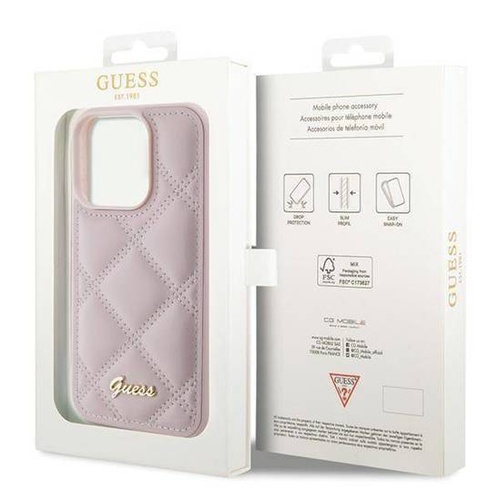 GUESS HC PU QUILTED METAL LOGO PINK iPhone 15 PRO MAX