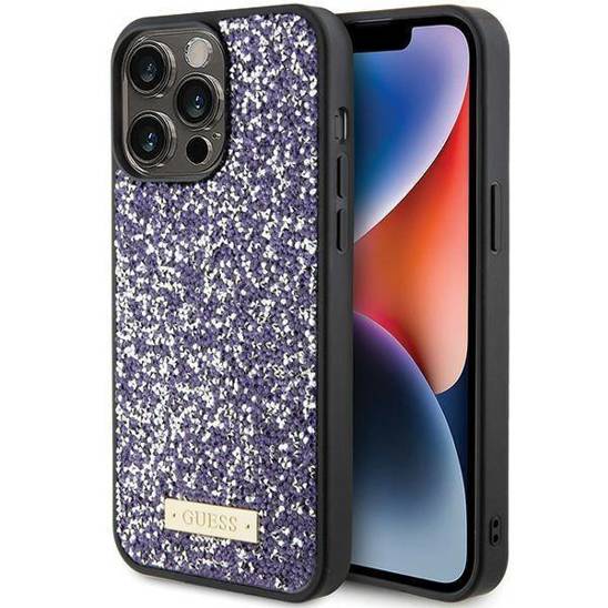 Guess GUHCP15LPFGSBSP iPhone 15 Pro Purple hardcase Rhinestone Metal Logo