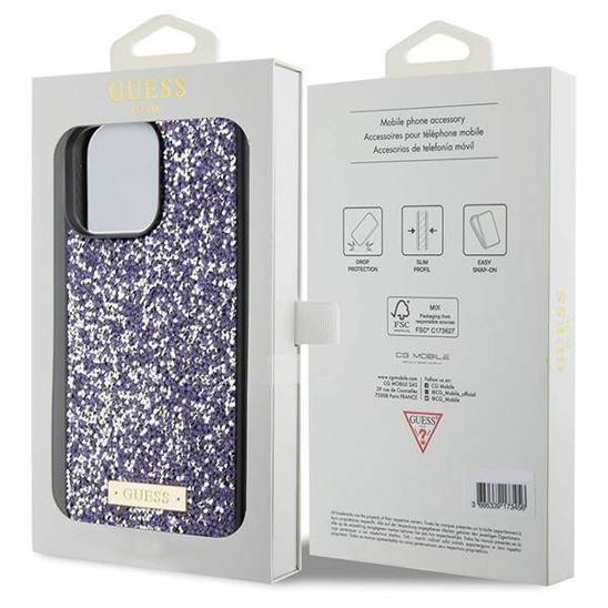 Guess GUHCP15LPFGSBSP iPhone 15 Pro Purple hardcase Rhinestone Metal Logo