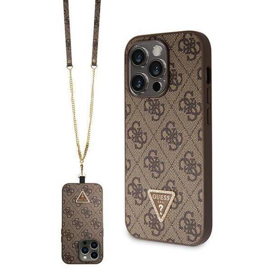 GUESS HC PU LEATHER METAL LOGO STRASS CROSSBODY BROWN iPhone 14 Pro