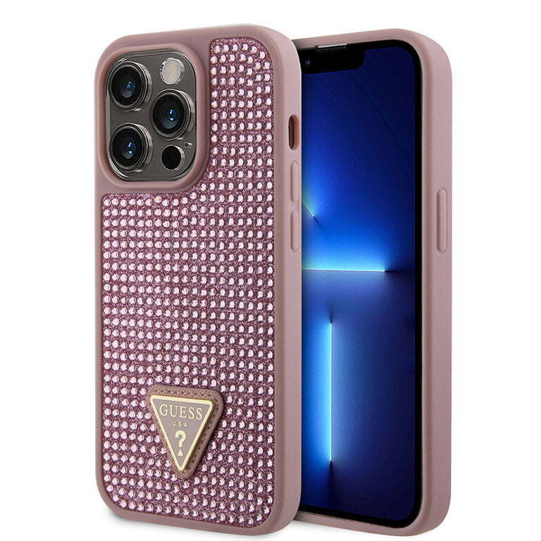 Guess Hardcase Righestone Tringle Pink iPhone 15 Pro Max