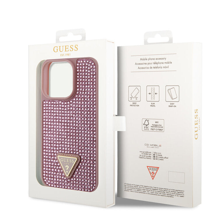 Guess Hardcase Righestone Tringle Pink iPhone 15 Pro Max