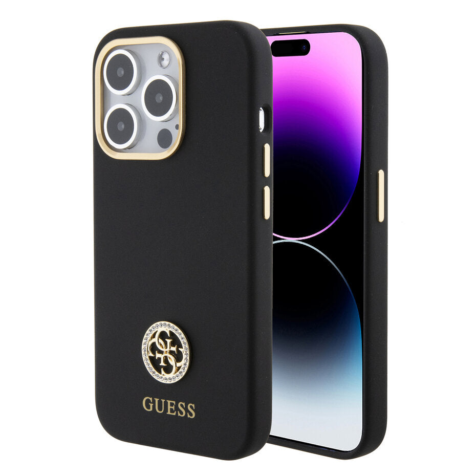 Guess GUHCP15LM4DGPK Hardcase for iPhone 15 Pro Silicon Logo strass 4G - Black