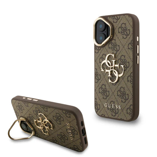 Guess GUHCP16SPCS4GP4W PU 4G Metal Logo Stand Camera Frame tok iPhone 16 Brown