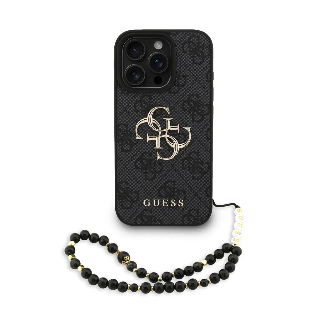 Guess GUHCP15LP4GMGSK PU W/ Strap 4G metal logo band case iPhone 15 Pro black