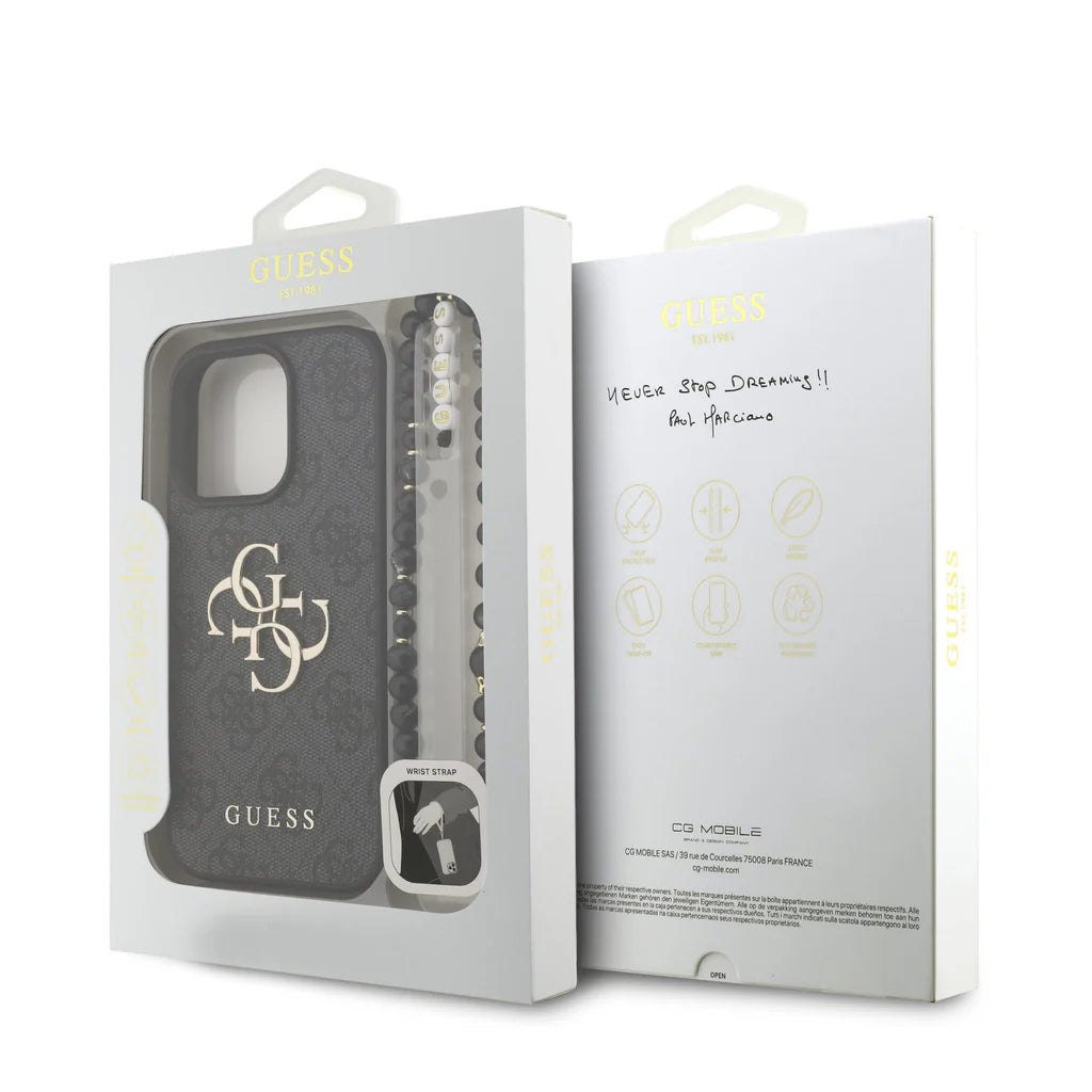 Guess GUHCP16LP4GMGSK PU W/ Strap 4G metal logo band case iPhone 16 Pro black