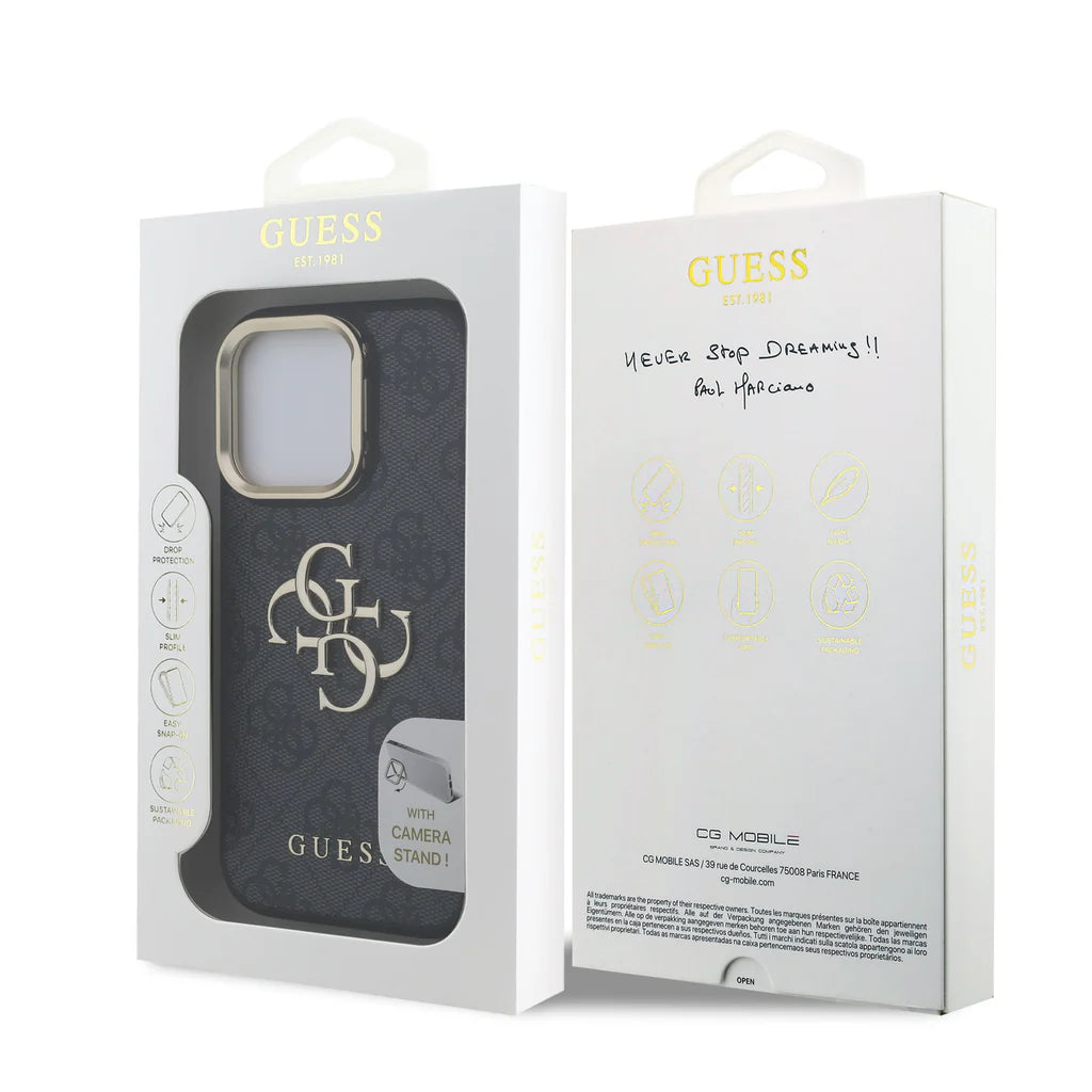 Guess GUHCP15XPCS4GP4K PU 4G Metal Logo Stand Camera Frame tok iPhone 15 Pro Max Black