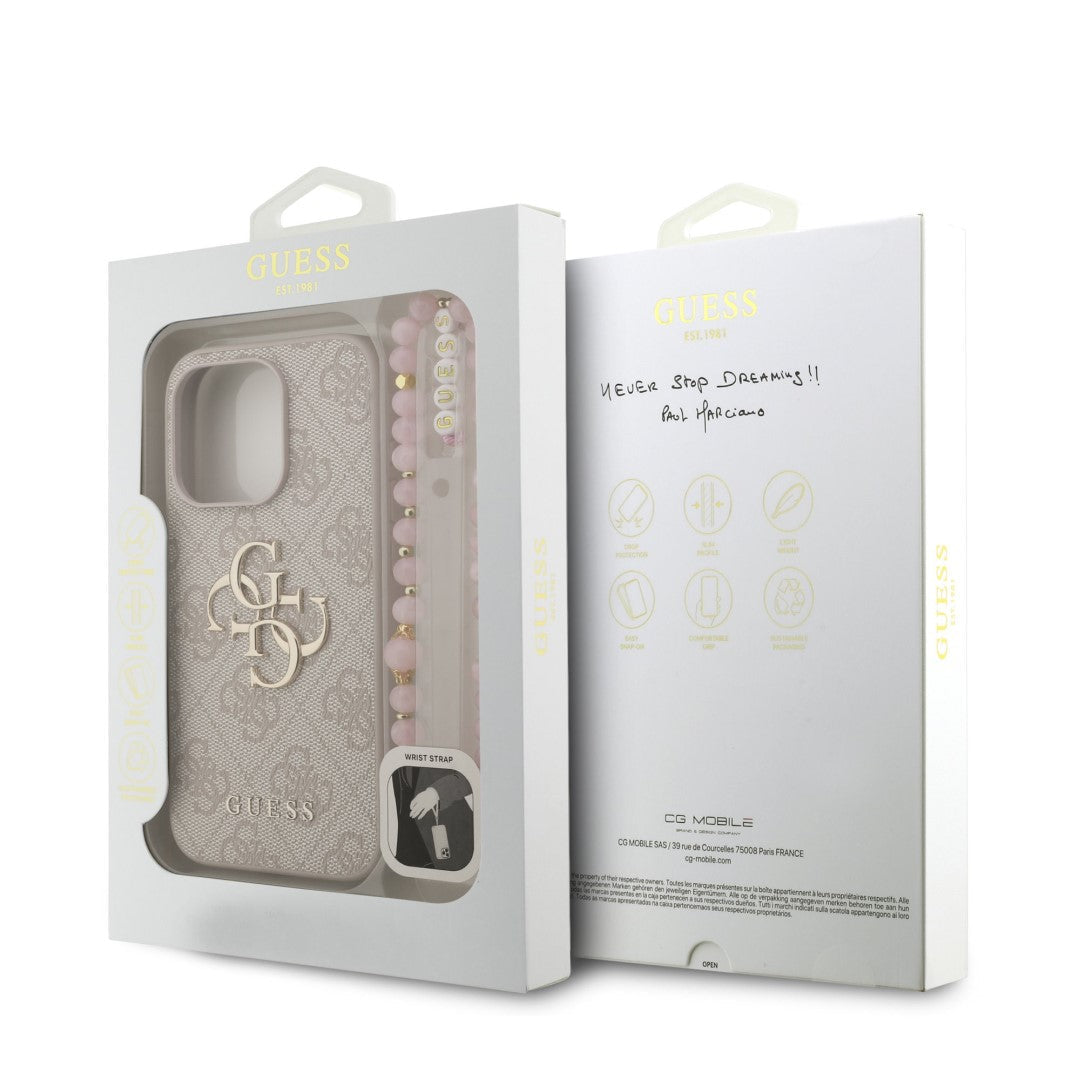 Guess GUHCP15LP4GMGSP PU W/ Strap 4G metal logo band case iPhone 15 Pro Pink
