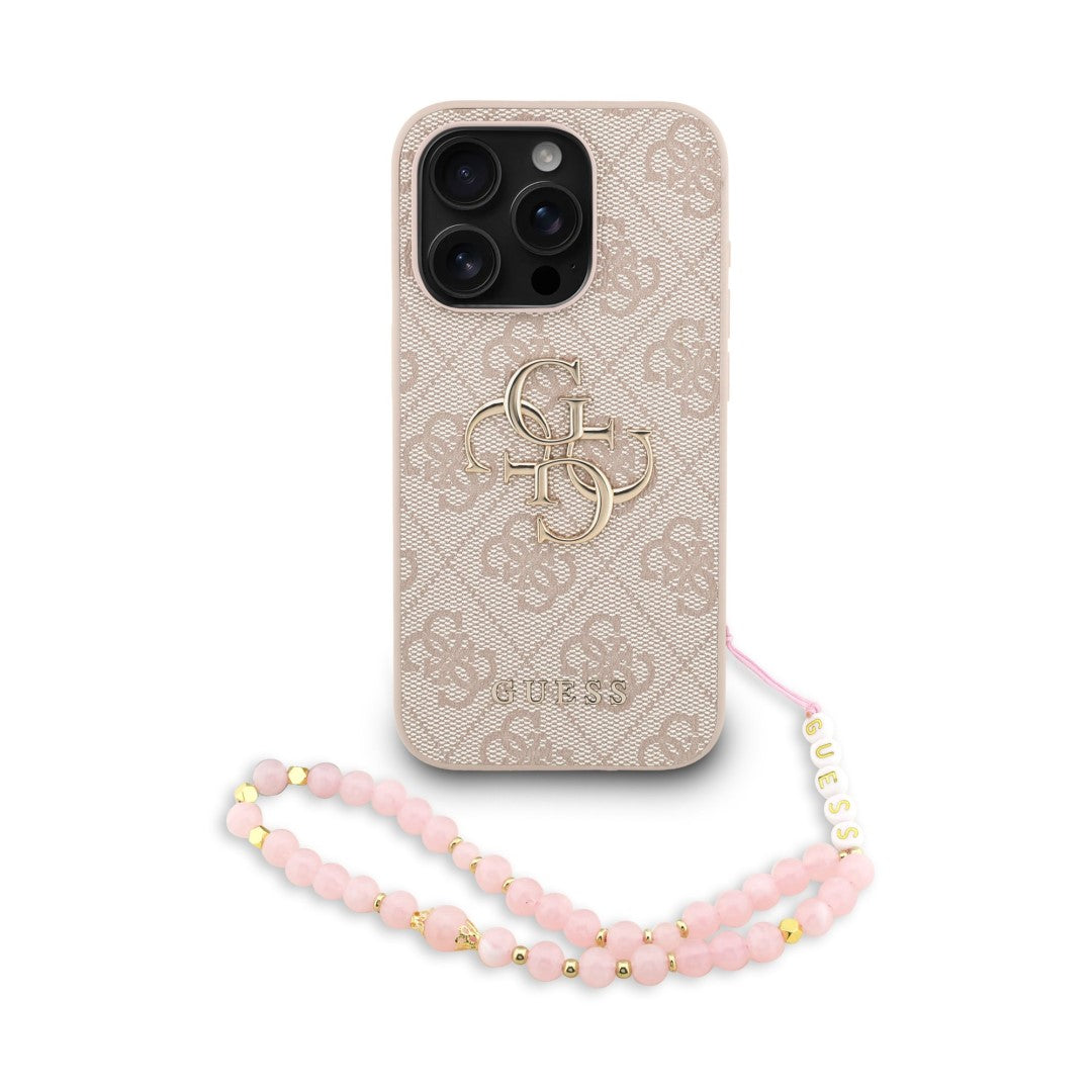 Guess GUHCP15LP4GMGSP PU W/ Strap 4G metal logo band case iPhone 15 Pro Pink
