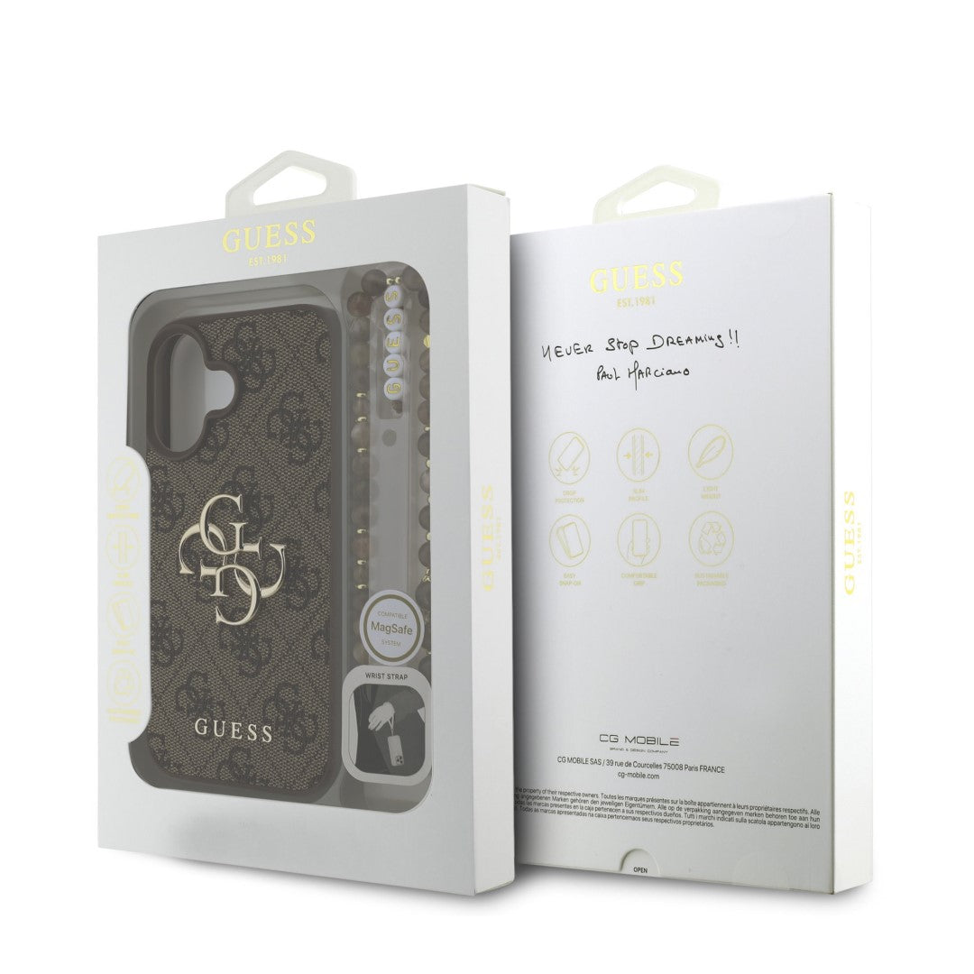 Guess GUHCP16SP4GMGSW PU 4G metal logo band case iPhone 16 Brown