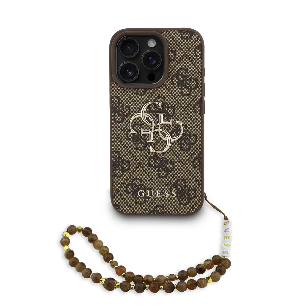 Guess GUHCP16LP4GMGSW PU 4G metal logo band case iPhone 16 Pro Brown
