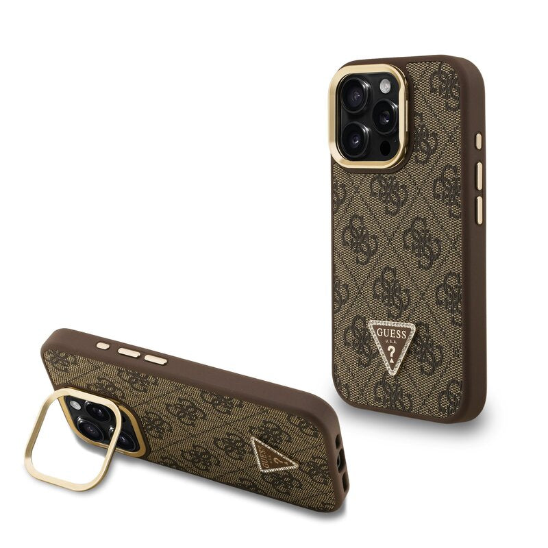 Guess GUHMP15LPCS4GPTW PU W/Trianglel Logo & Stand Camera for iPhone 15 Pro Brown