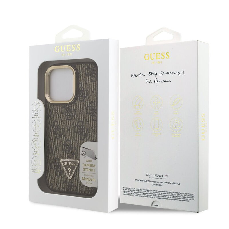 Guess GUHMP16LPCS4GPTW PU W/Trianglel Logo & Stand Camera for iPhone 16 Pro Brown
