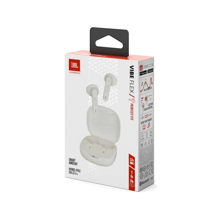 JBL VIBES FLEX CASSET TRUE WIRESS STÉRÉO (TWS) APPELS EN SOEUS / MUSIQUE BLUETOOTH BLANC