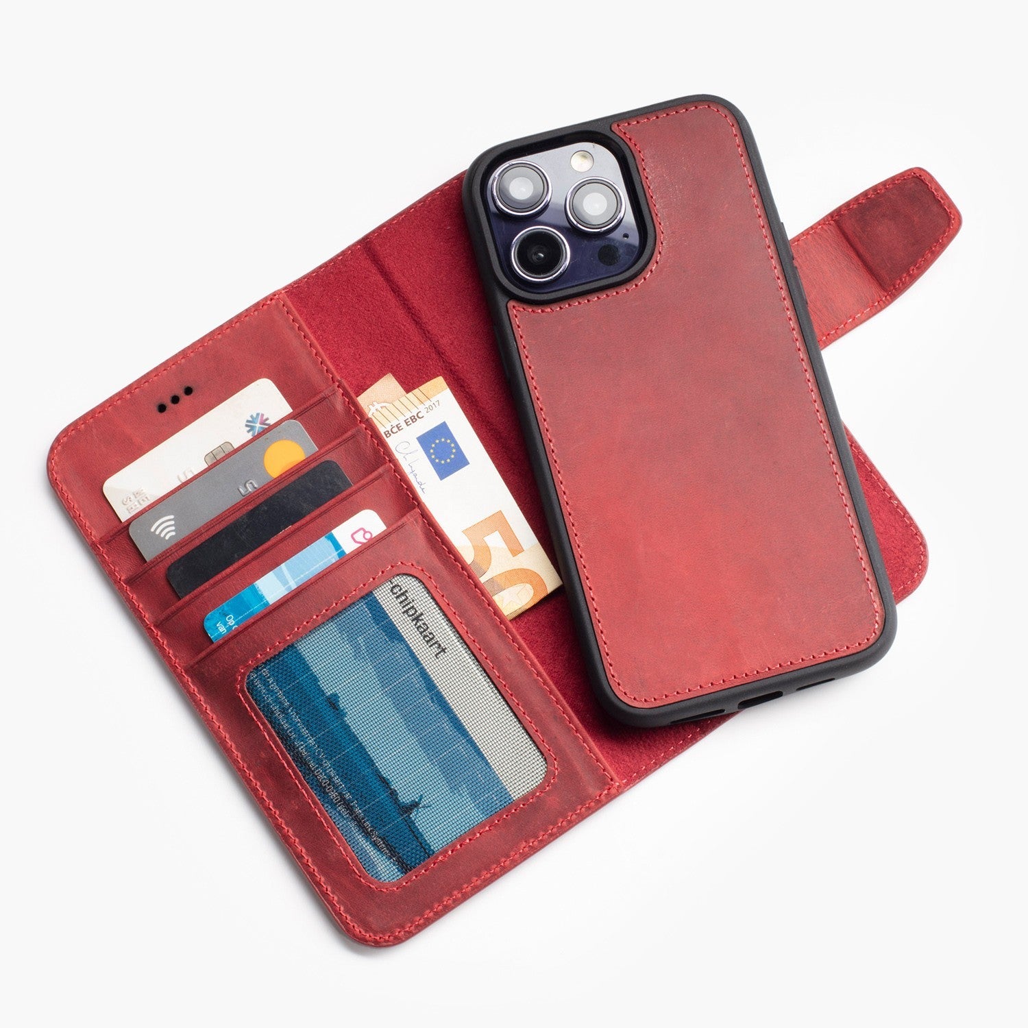 Wachikopa leather Magic Book Case 2 in 1 for iPhone 15 / 14 / 13 Red