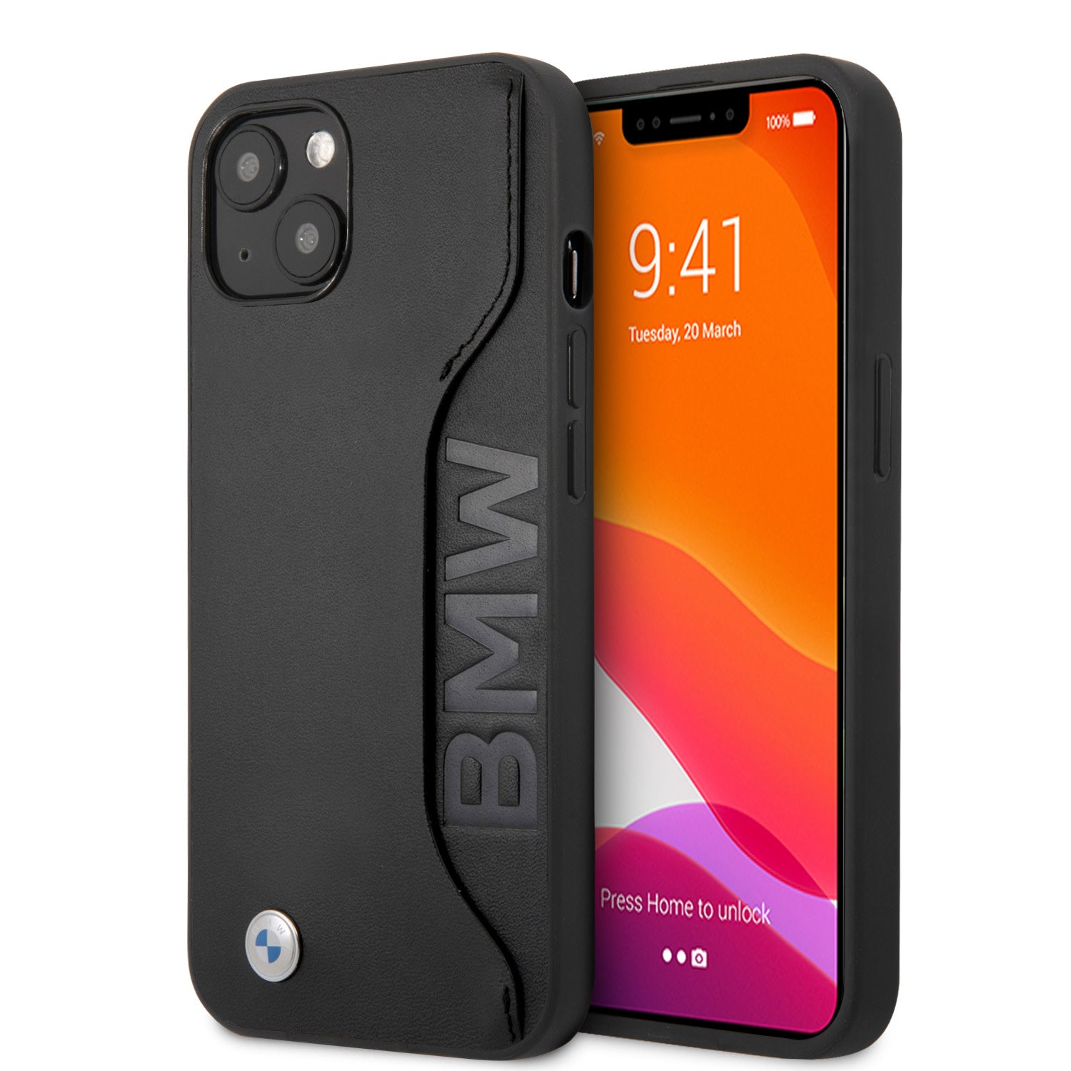 BMW BMHCP13SRCSWK iPhone 13 mini black hardcase Real Leather Wordmark - Cardslot