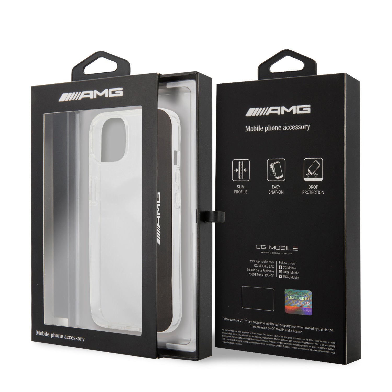 Mercedes AMG Mercedes Hardcase iPhone 13 Mini - Electroplated Black & White - Transparent