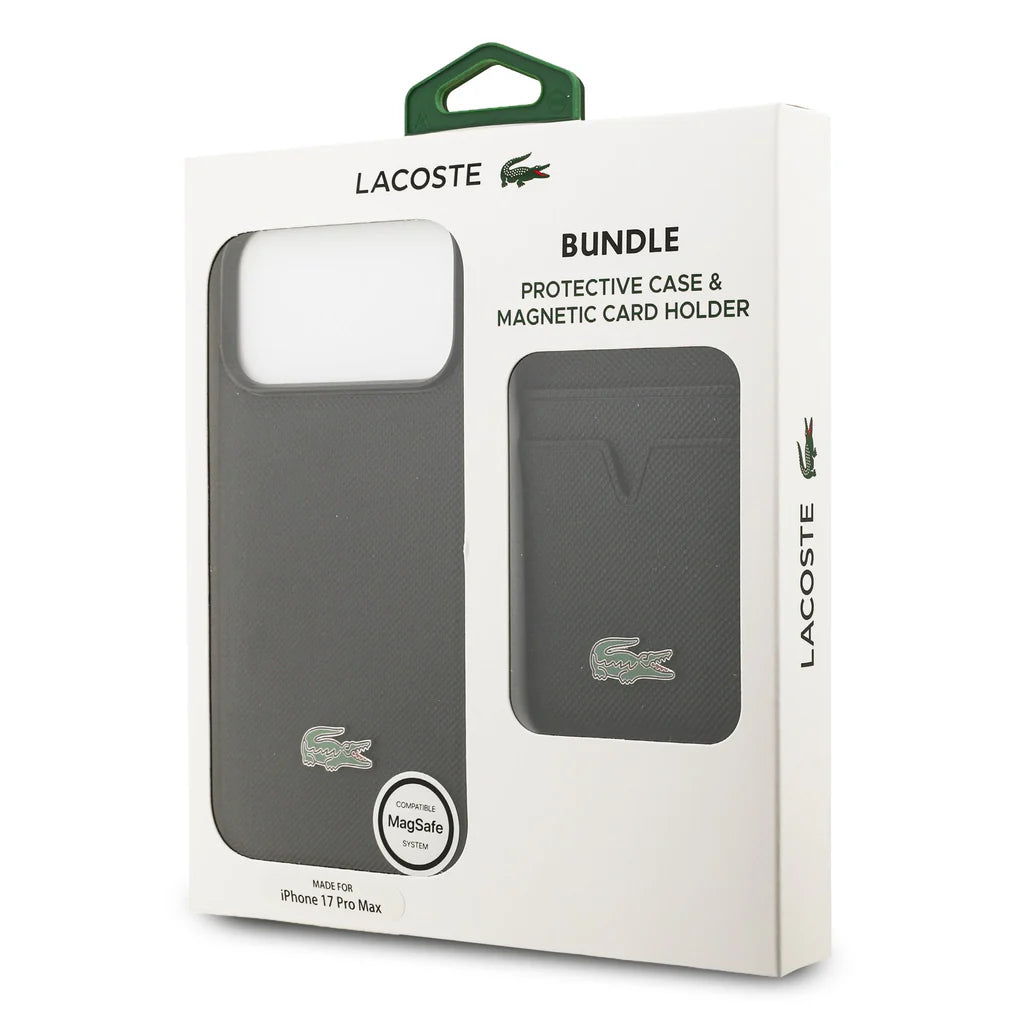 LACOSTE BUNDLE MagSafe CASE AND CARD WALLET PETIT PIQUE PU Black iPhone 17 Pro