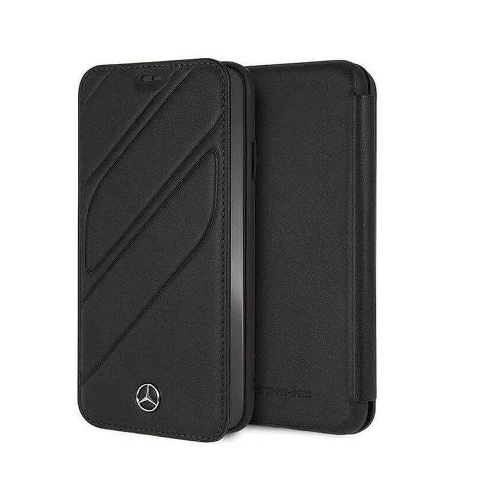 Mercedes-Benz Real Leather BookCase with Card slots for iPhone 8 Plus Dark Blue