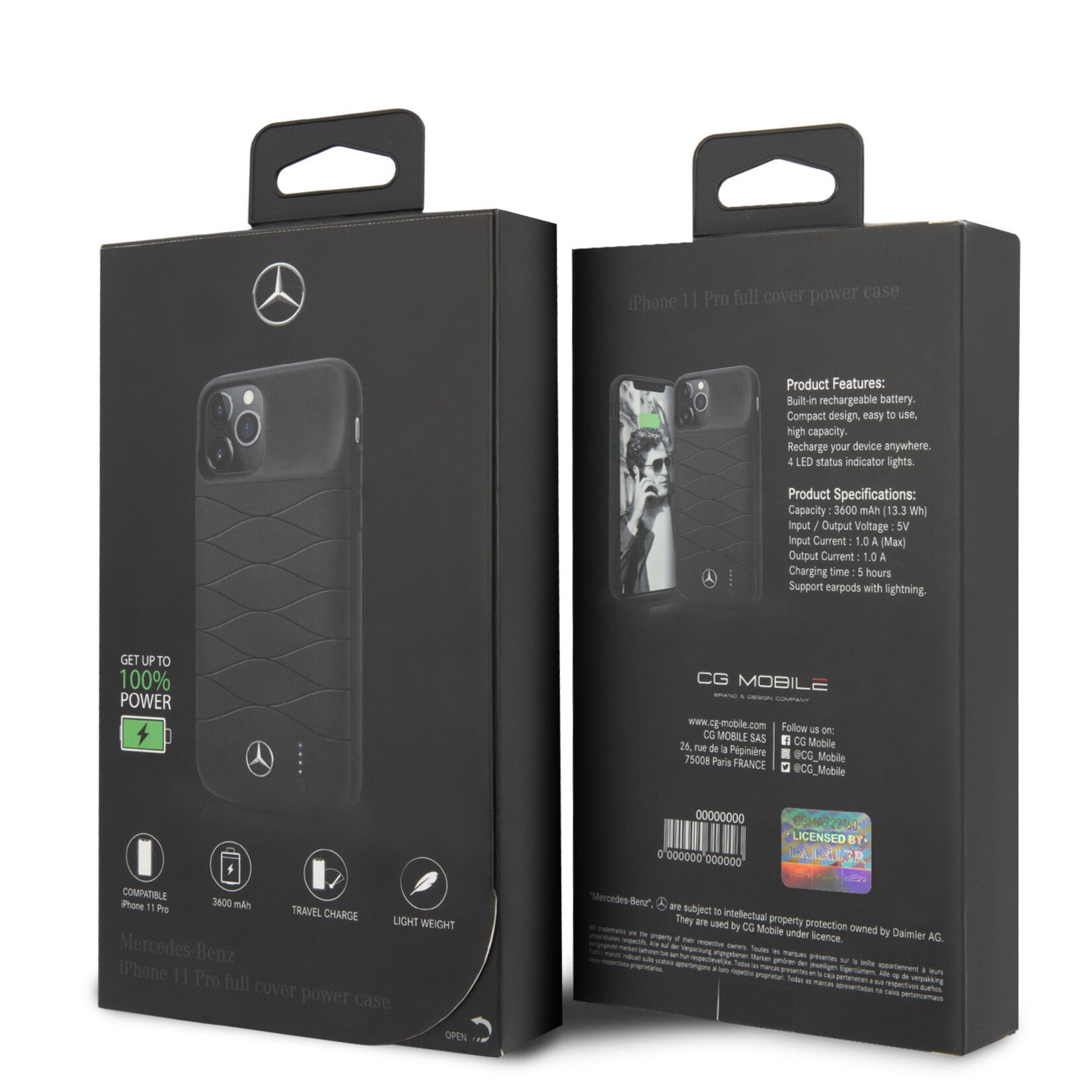 Mercedes MEPCFCN58HCLBK iPhone 11 Pro Hard Case Black power full rubber finish with build in 3600 mAh Powerbank